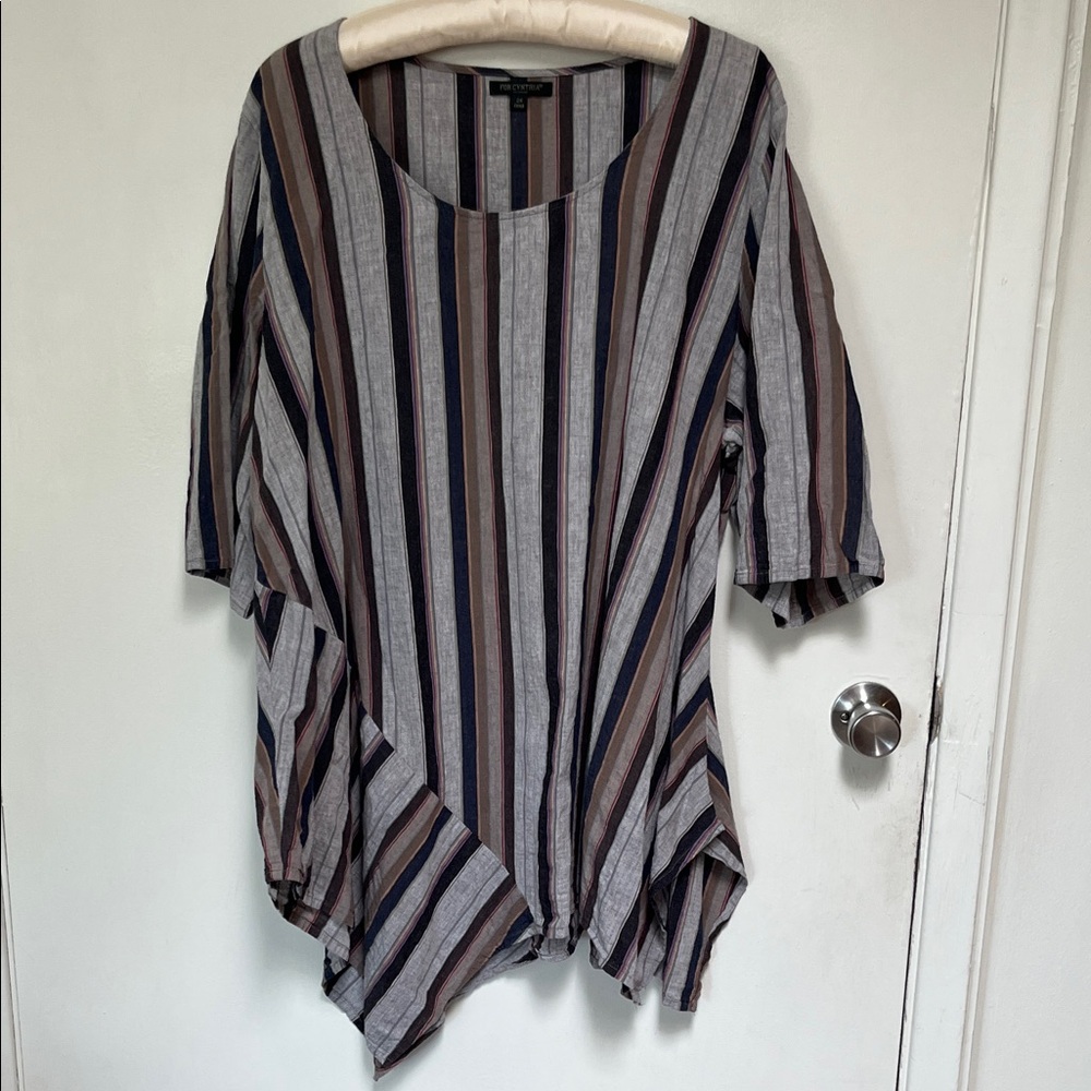 For Cynthia Striped Tunic - Black, Gray, Brown